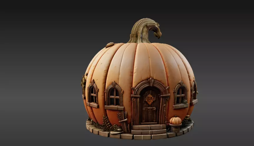 Enchanted Pumpkin Cottage 3D Model Halloween Fairy Home 3D print model_2