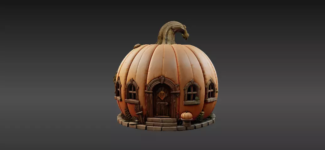 Enchanted Pumpkin Cottage 3D Model Halloween Fairy Home 3D print model_5