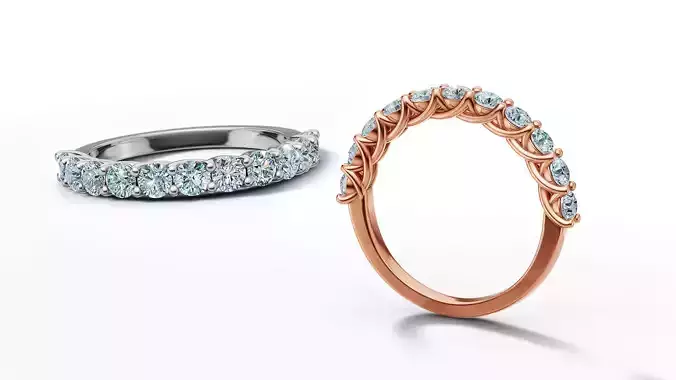 11 Diamonds Half Eternity Wedding Band 3mm Gems 