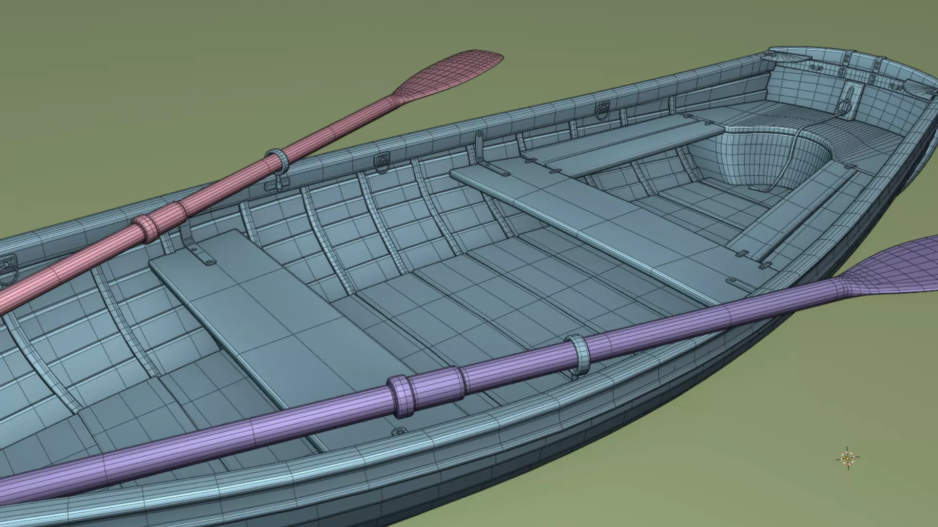 Red wooden boat 3D model_13