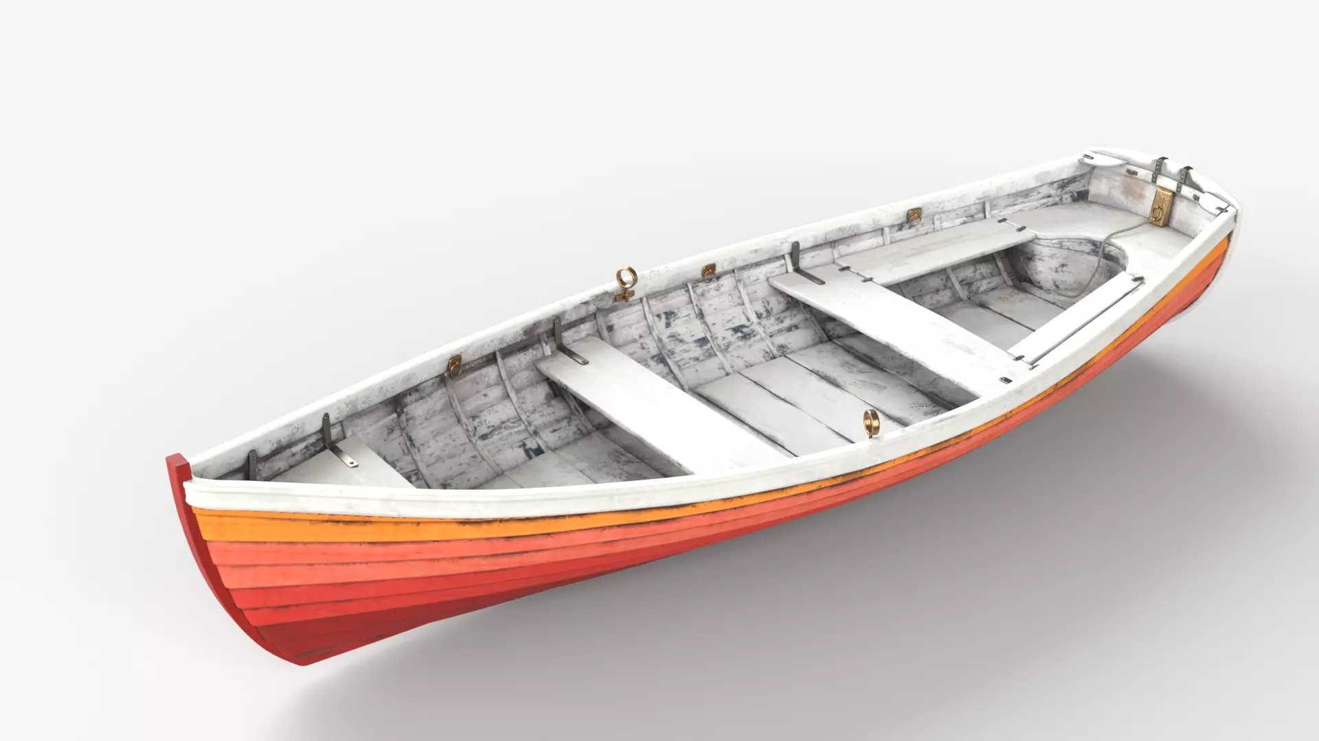 Red wooden boat 3D model_4