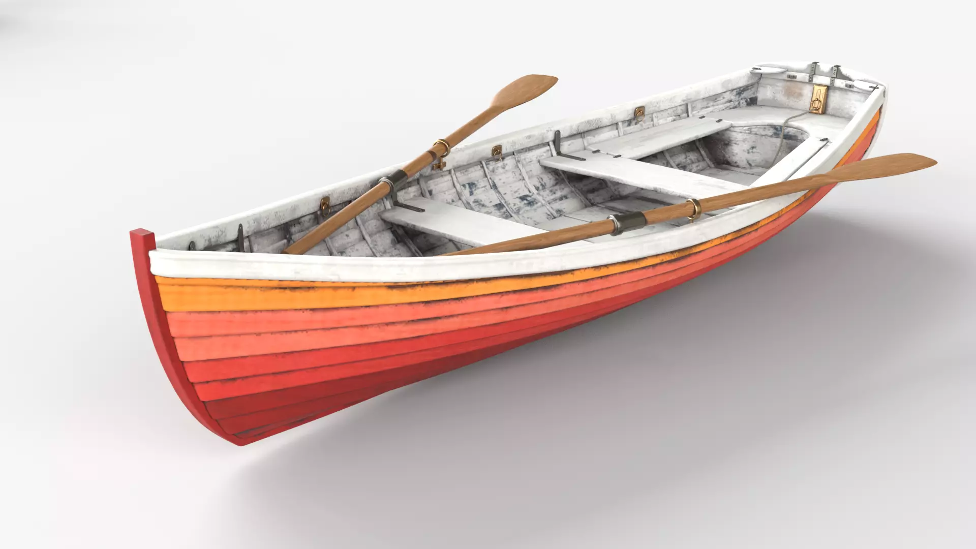 Red wooden boat 3D model_0