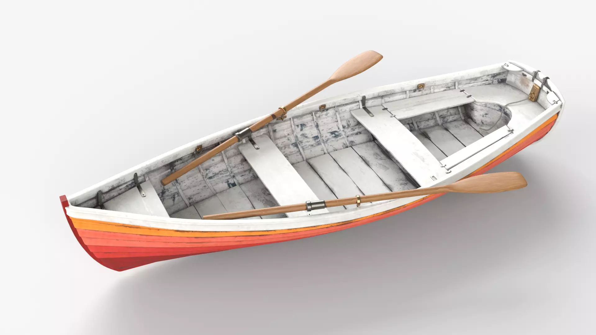 Red wooden boat 3D model_2