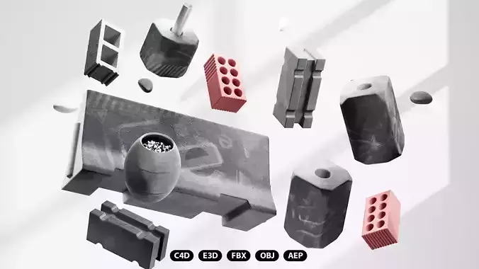 Concrete Street Props with Graffiti 3D Model Pack 3D model