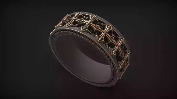 Medieval Ornate Gothic Masswerk Cross Pattern Band