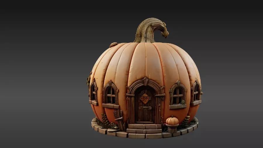 Pumpkin Cottage 3D Model Fantasy House Halloween Two 3D Model 3D model_9