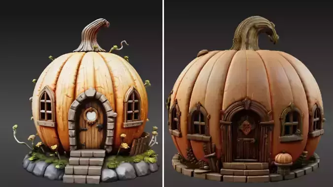 Pumpkin Cottage 3D Model Fantasy House Halloween Two 3D Model 3D model