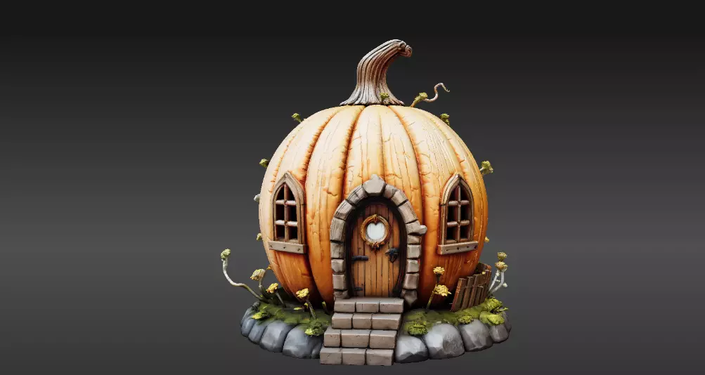 Pumpkin Cottage 3D Model Fantasy House Halloween Two 3D Model 3D model_1