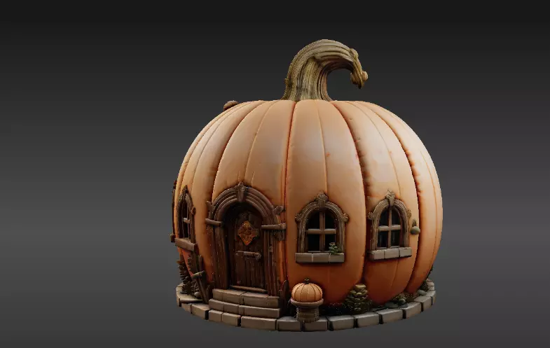Pumpkin Cottage 3D Model Fantasy House Halloween Two 3D Model 3D model_3