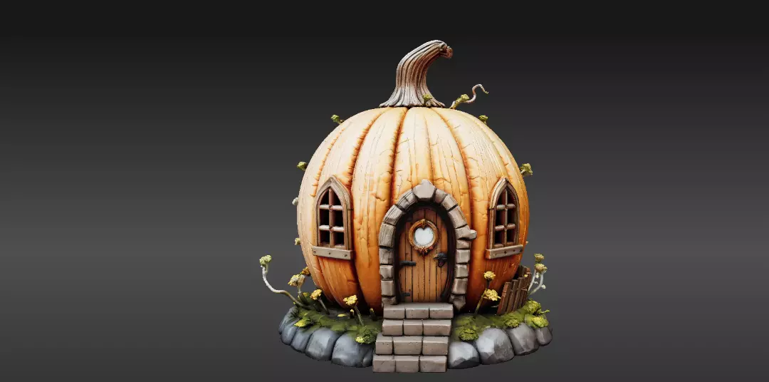 Pumpkin Cottage 3D Model Fantasy House Halloween Two 3D Model 3D model_7