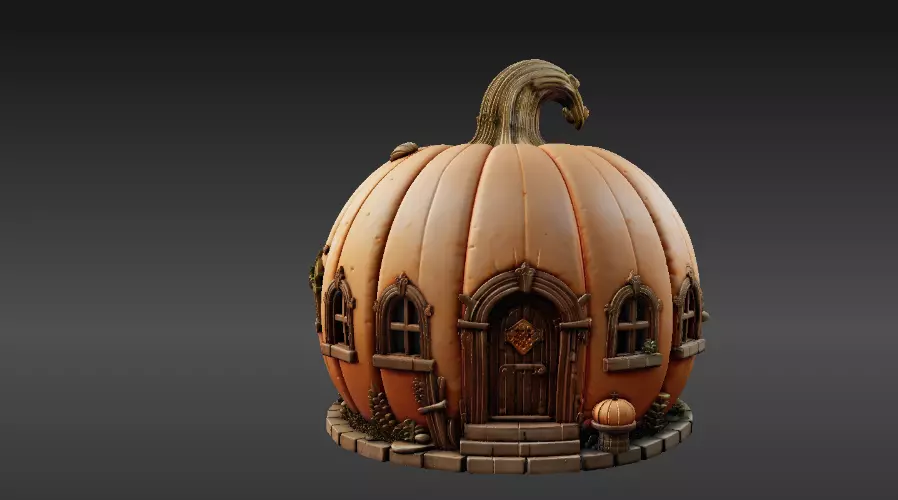 Pumpkin Cottage 3D Model Fantasy House Halloween Two 3D Model 3D model_11