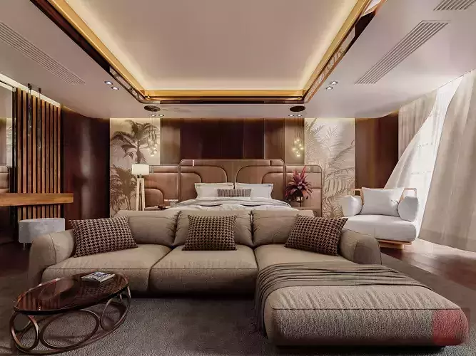 Modern Bedroom Interior Scene 3D Model