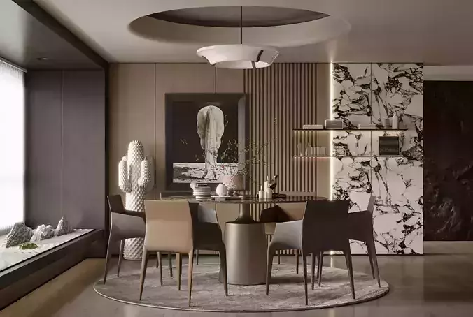 Modern Eclectic Dining Room Marble Accent Pendant Light