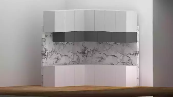 Modern Wall-Mounted Kitchen Cabinet Set with Marble Backsplash