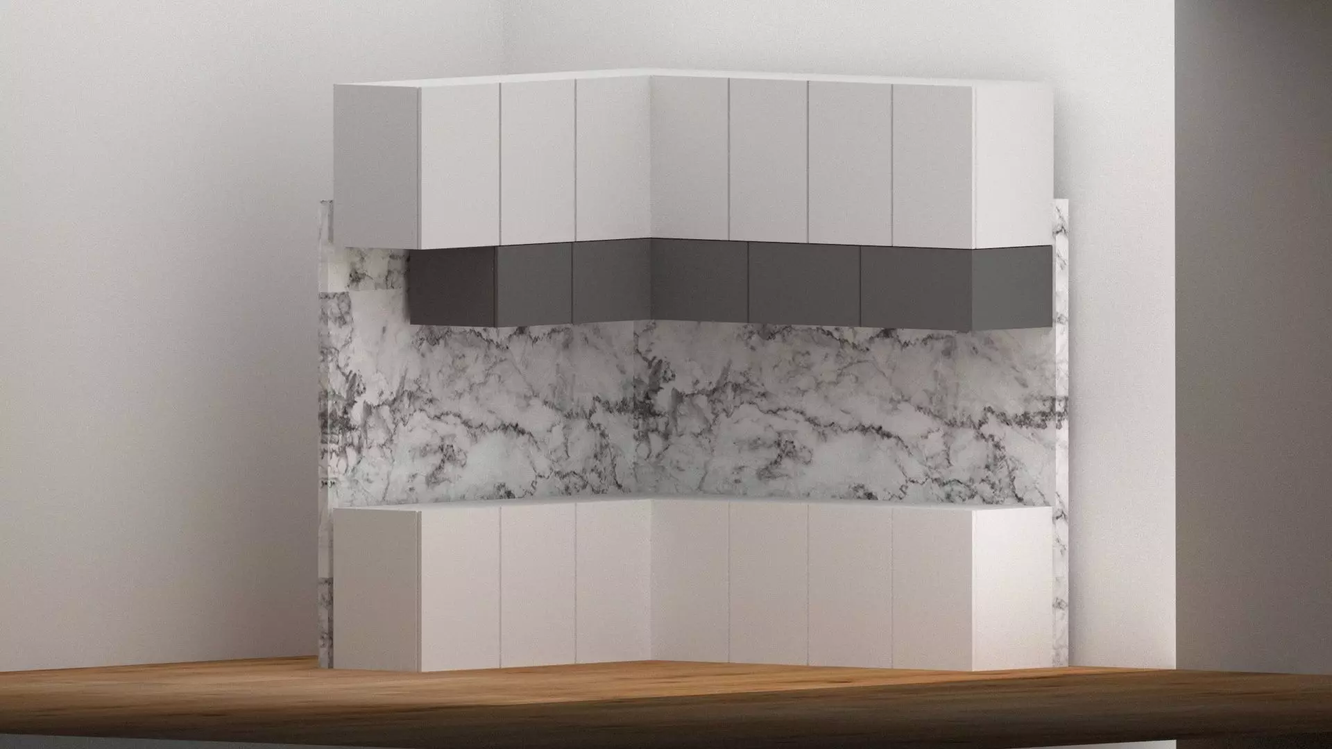 Modern Wall-Mounted Kitchen Cabinet Set with Marble Backsplash Free 3D model