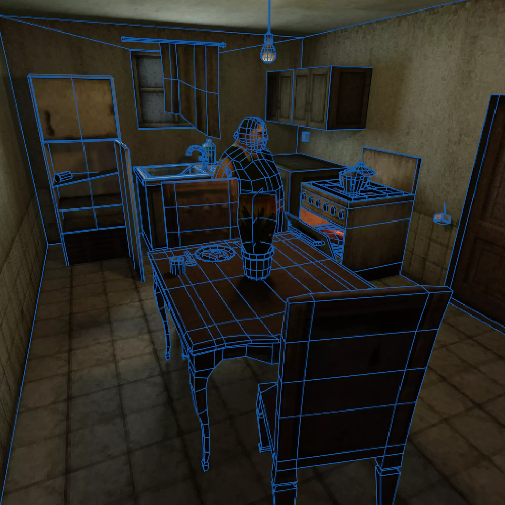 Low Poly PS1 Retro Horror Kitchen Scene FBX OBJ GLB Low-poly 3D model_10