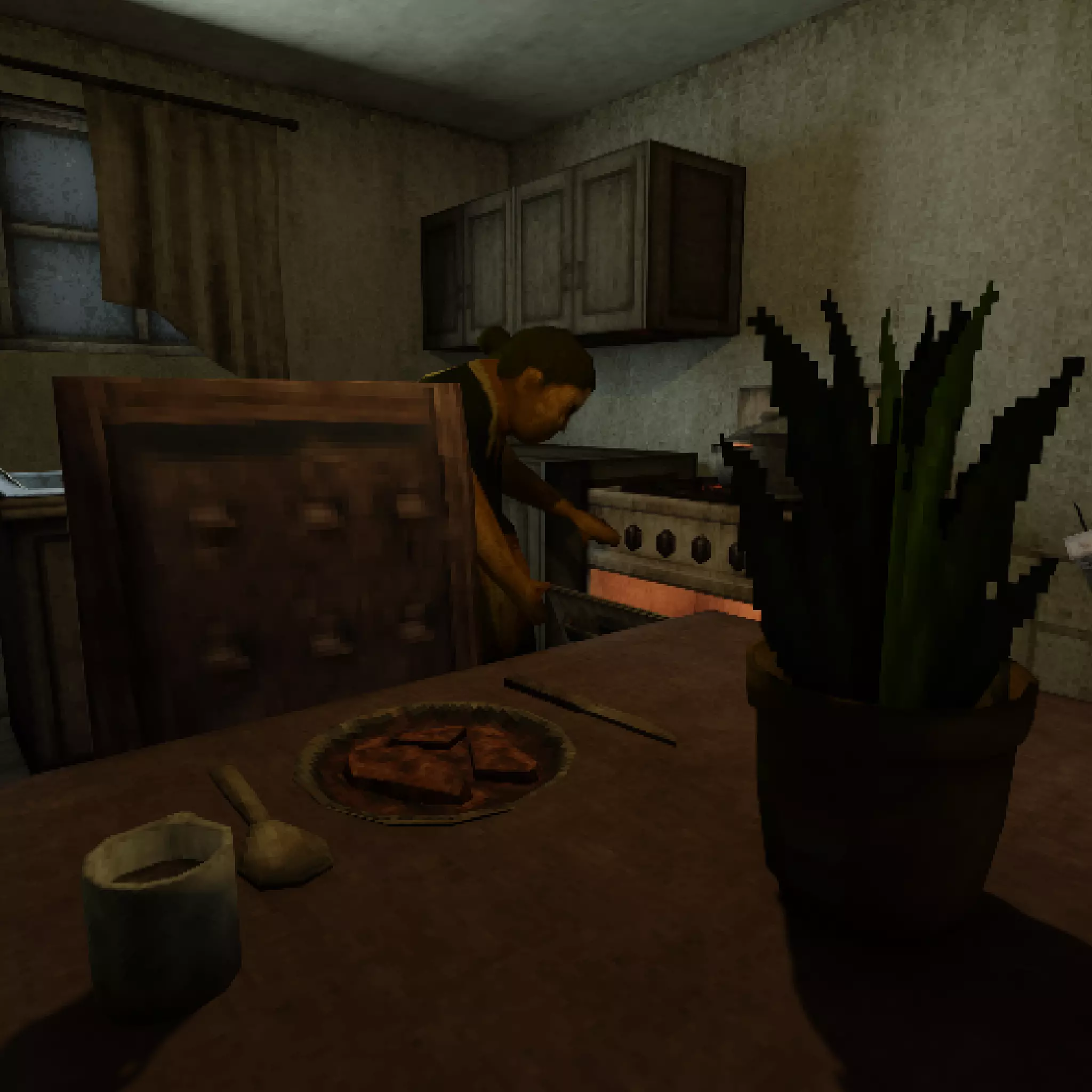 Low Poly PS1 Retro Horror Kitchen Scene FBX OBJ GLB Low-poly 3D model_1