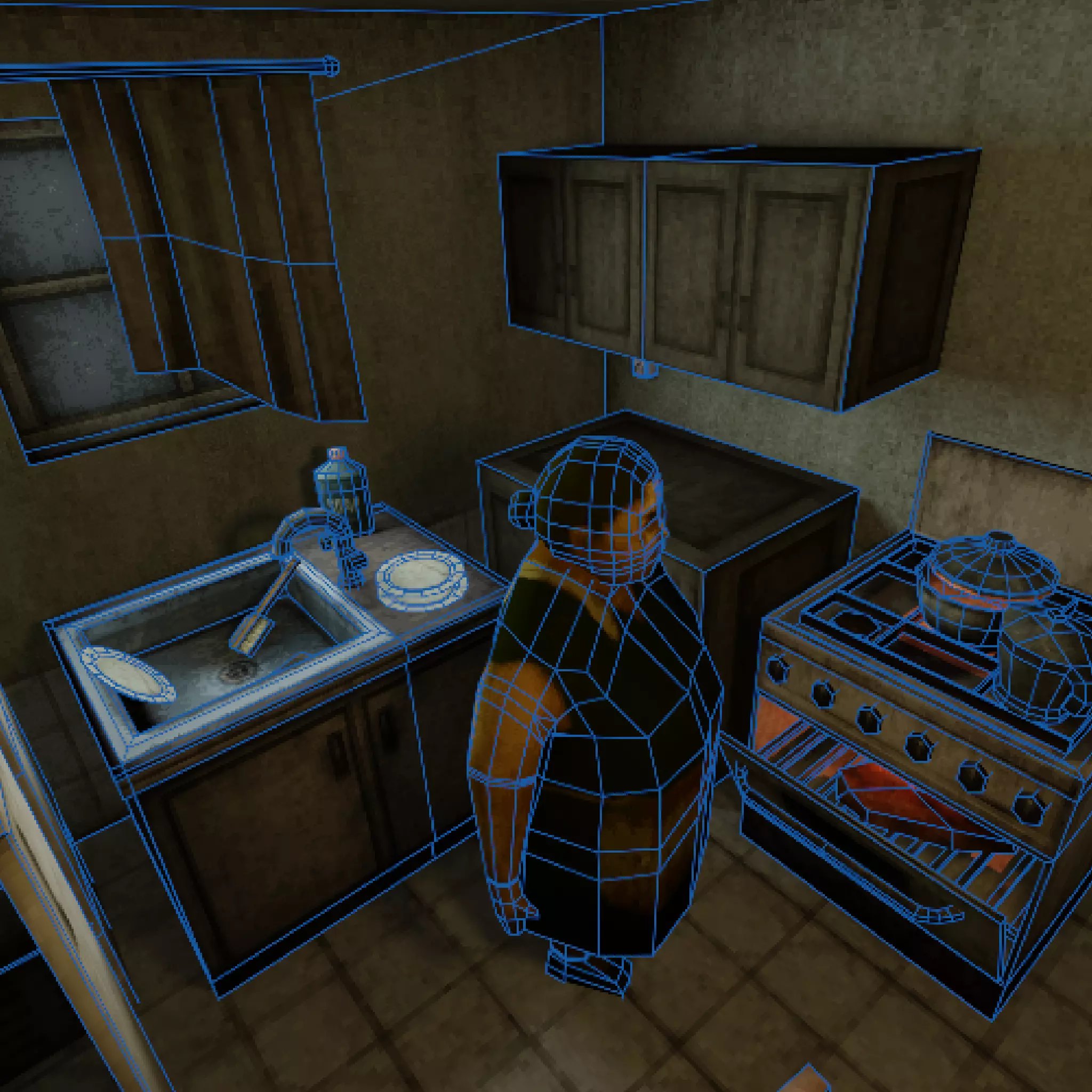 Low Poly PS1 Retro Horror Kitchen Scene FBX OBJ GLB Low-poly 3D model_12