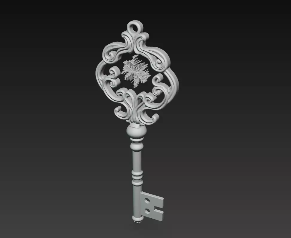 Golden Snowflake Key - Elegant Fantasy Ornament 3D Model 3D print model_6