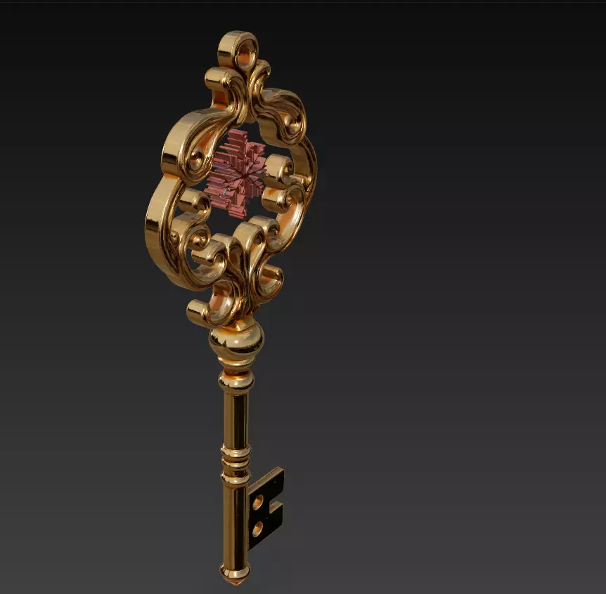 Golden Snowflake Key - Elegant Fantasy Ornament 3D Model 3D print model_2