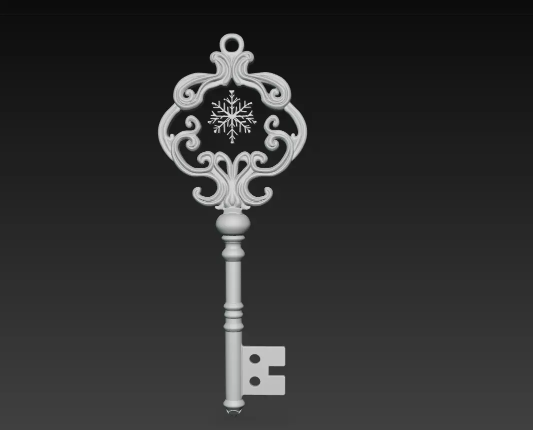 Golden Snowflake Key - Elegant Fantasy Ornament 3D Model 3D print model_5