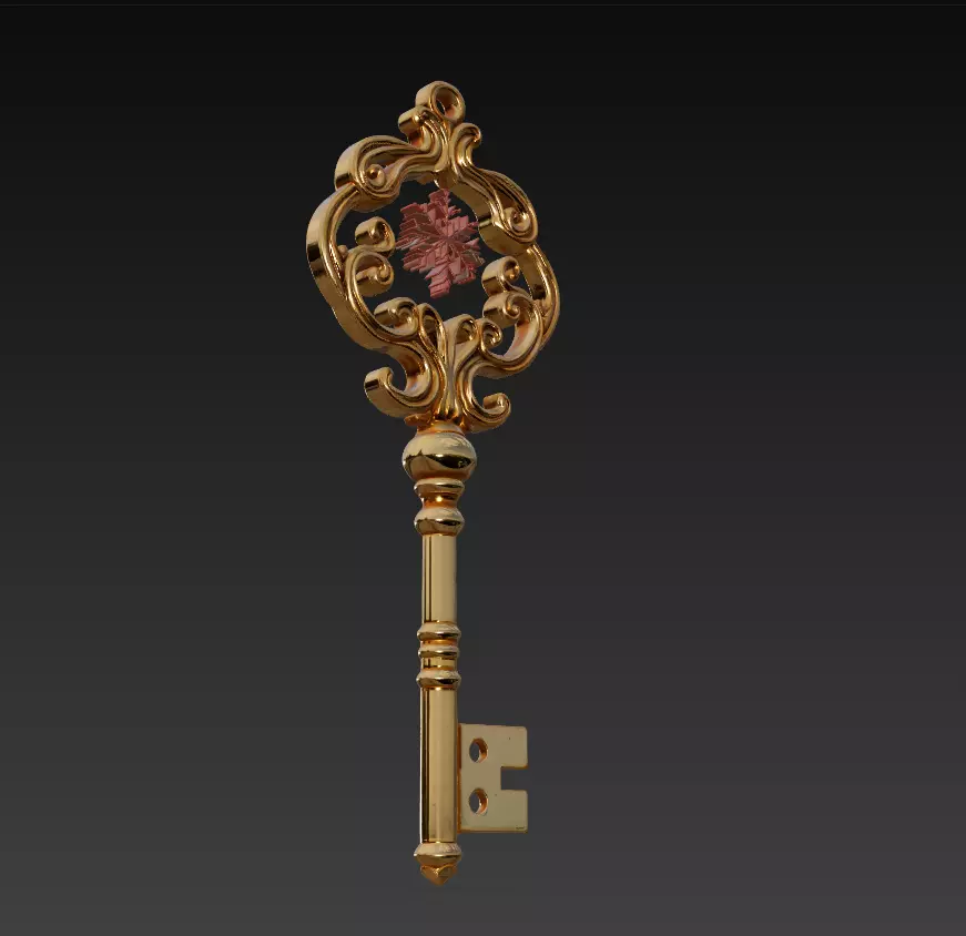 Golden Snowflake Key - Elegant Fantasy Ornament 3D Model 3D print model_4