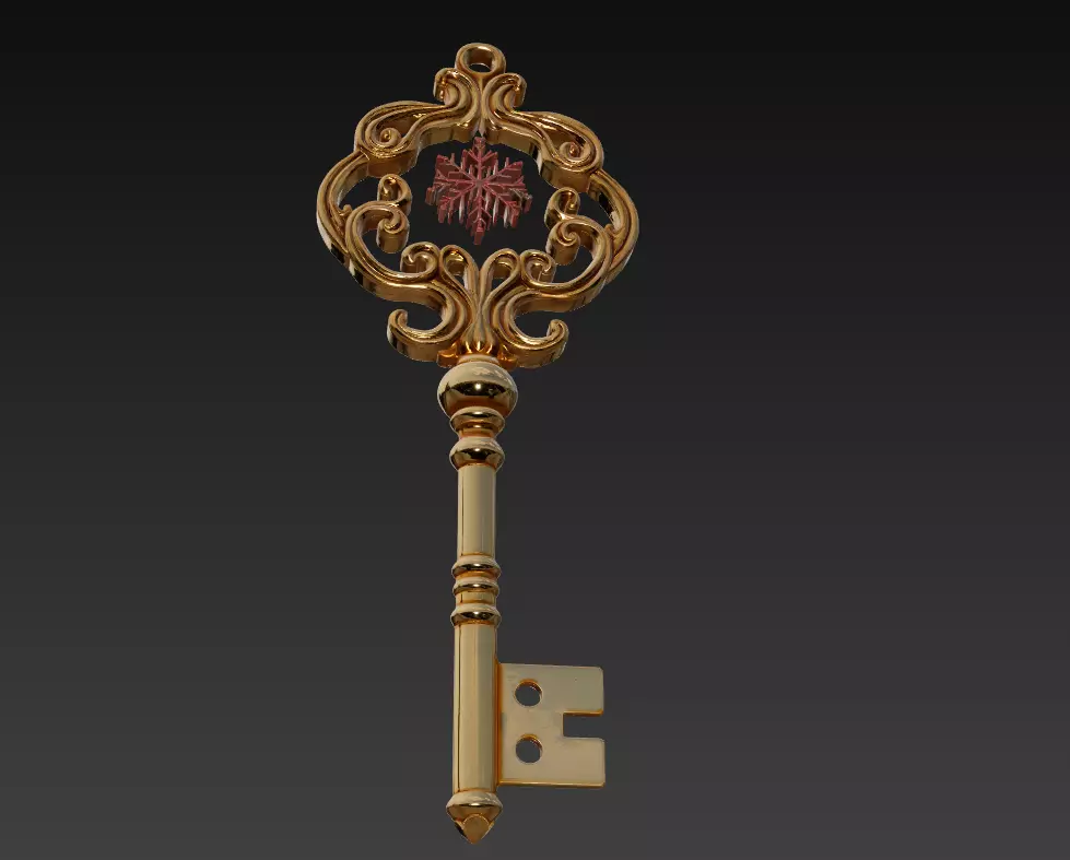 Golden Snowflake Key - Elegant Fantasy Ornament 3D Model 3D print model_1