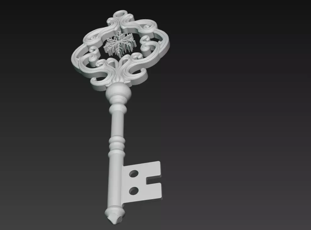 Golden Snowflake Key - Elegant Fantasy Ornament 3D Model 3D print model_7