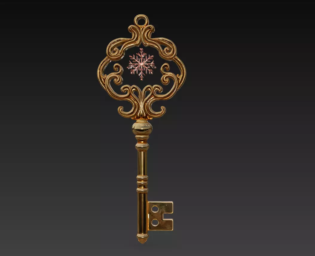 Golden Snowflake Key - Elegant Fantasy Ornament 3D Model 3D print model_0