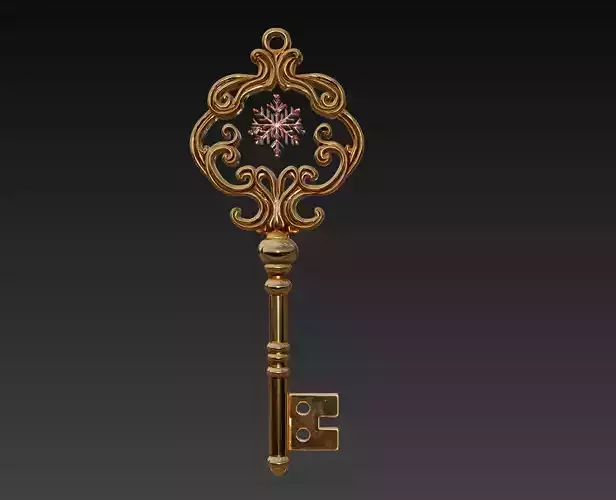Golden Snowflake Key - Elegant Fantasy Ornament 3D Model 3D print model Golden Snowflake Key - Elegant Fantasy Ornament 3D Model 3D print model