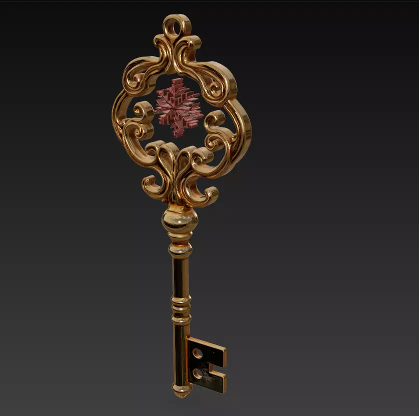 Golden Snowflake Key - Elegant Fantasy Ornament 3D Model 3D print model_3