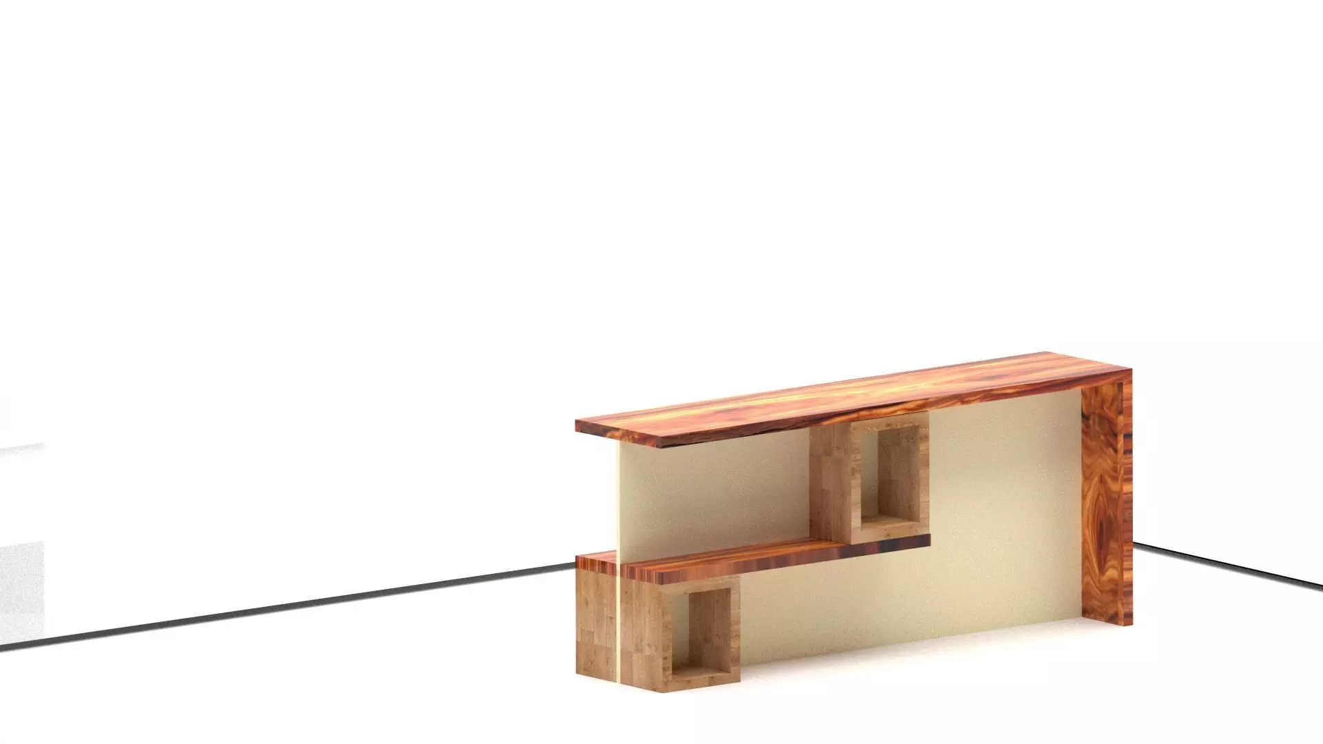 Modern Wooden Console Table with Open Storage Shelves 3D model_2