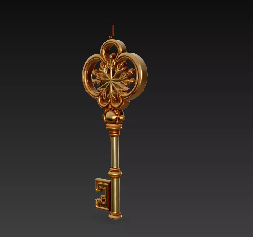 Golden Star Key - Luxurious Fantasy Ornament 3D Model 3D print model_1