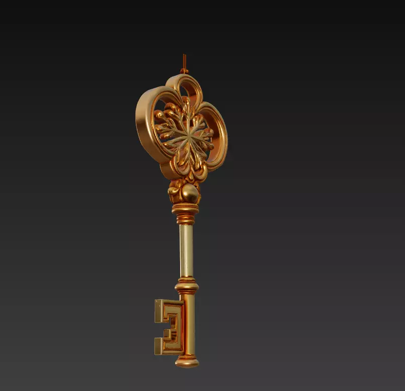 Golden Star Key - Luxurious Fantasy Ornament 3D Model 3D print model_3