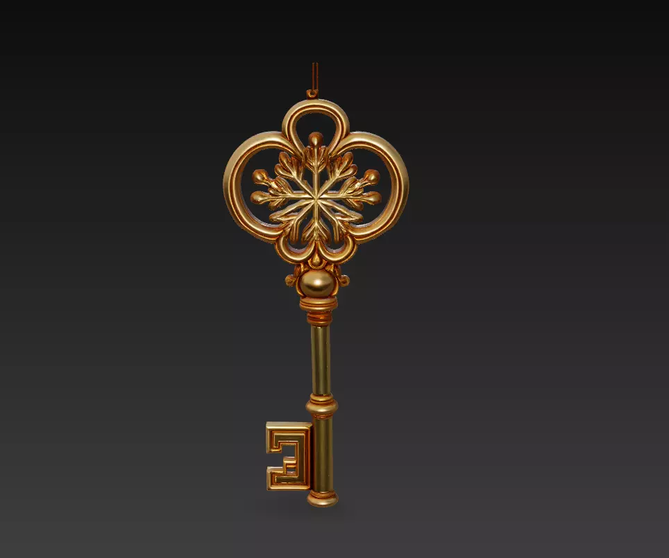 Golden Star Key - Luxurious Fantasy Ornament 3D Model 3D print model_0