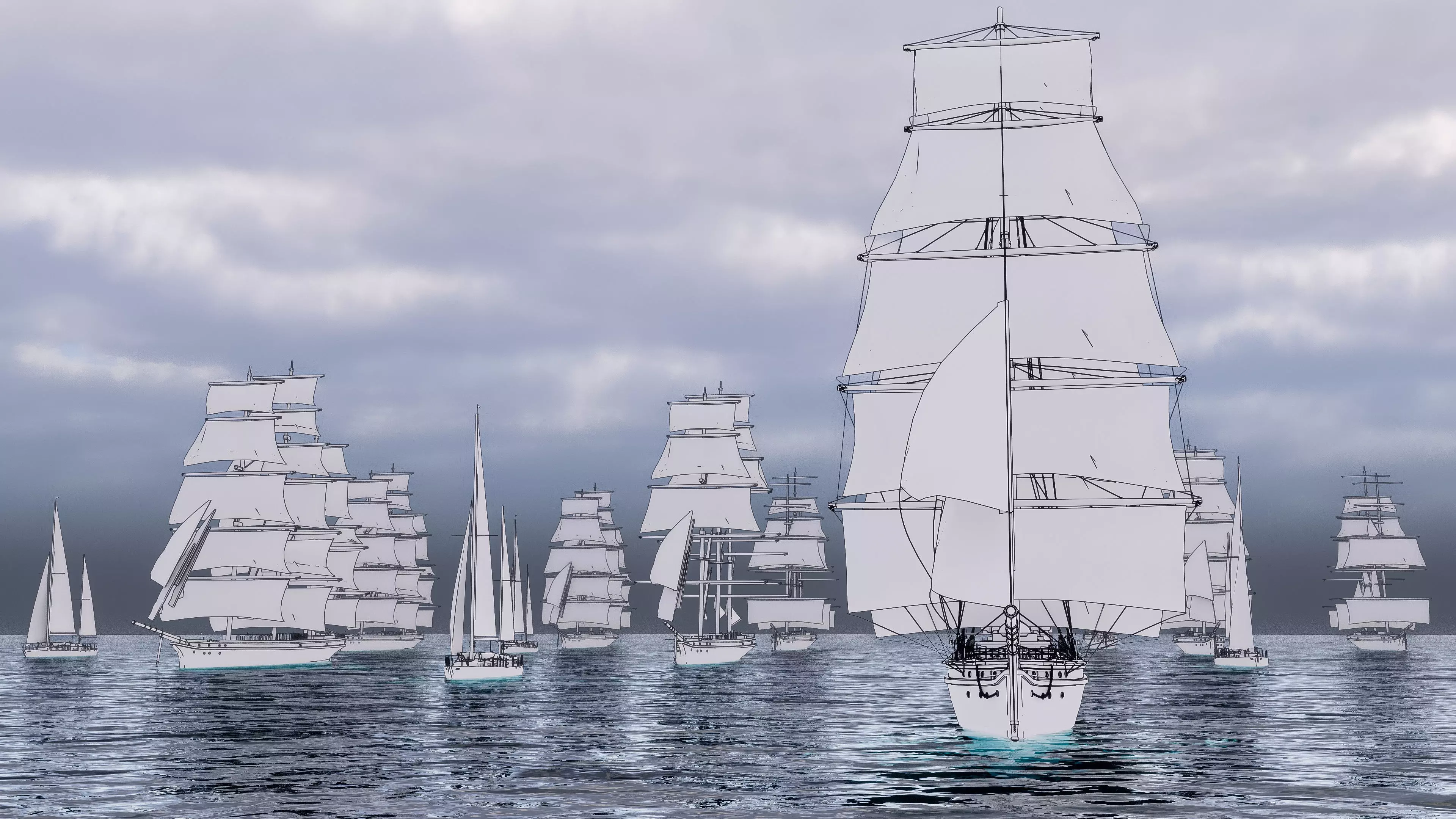 Sea Sailing ships 3D model_1