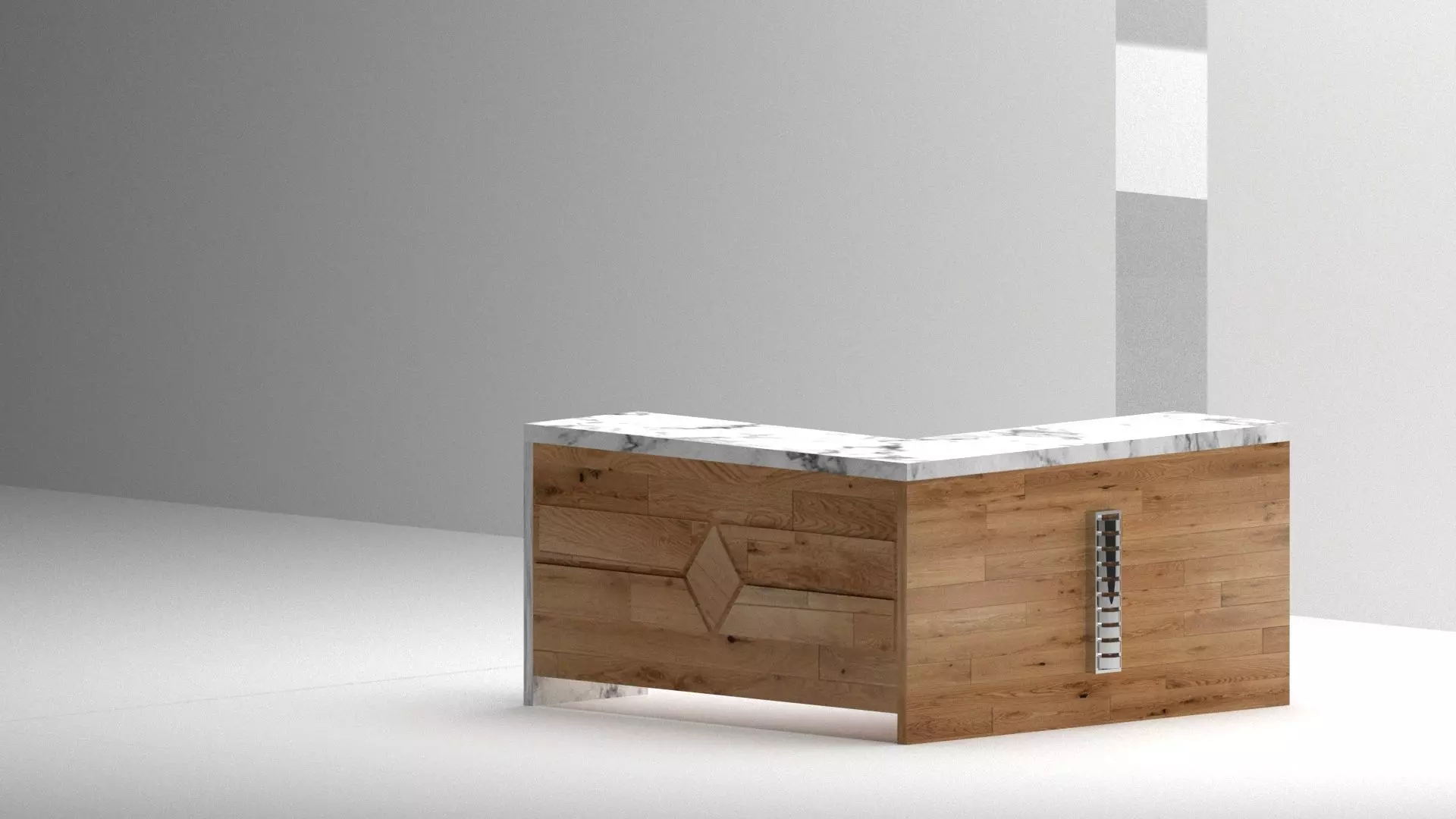 Modern Wooden Office Table with Marble Top 3D model_0