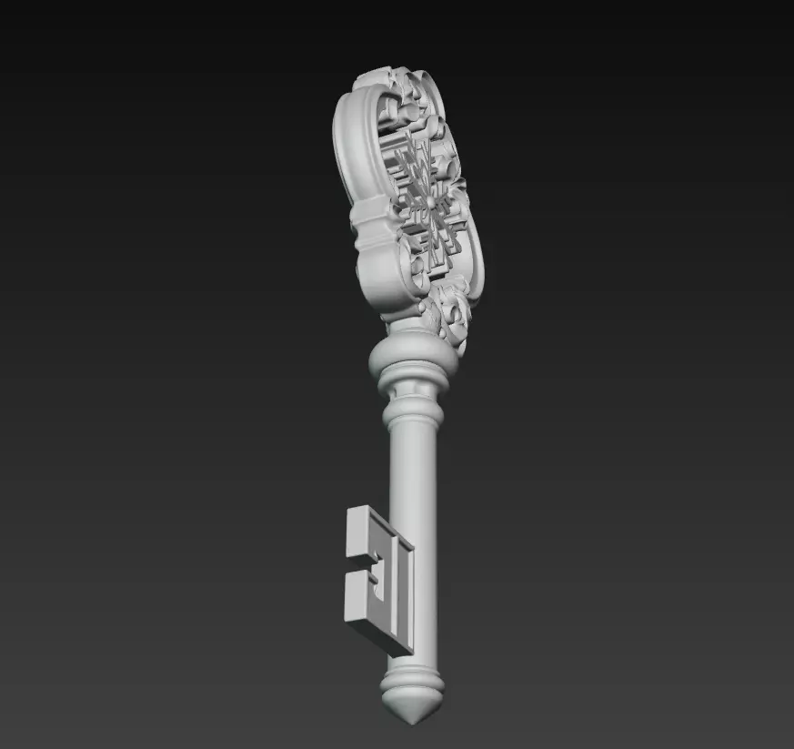 Golden Crystal Key - Majestic Fantasy Ornament 3D Model 3D print model_7