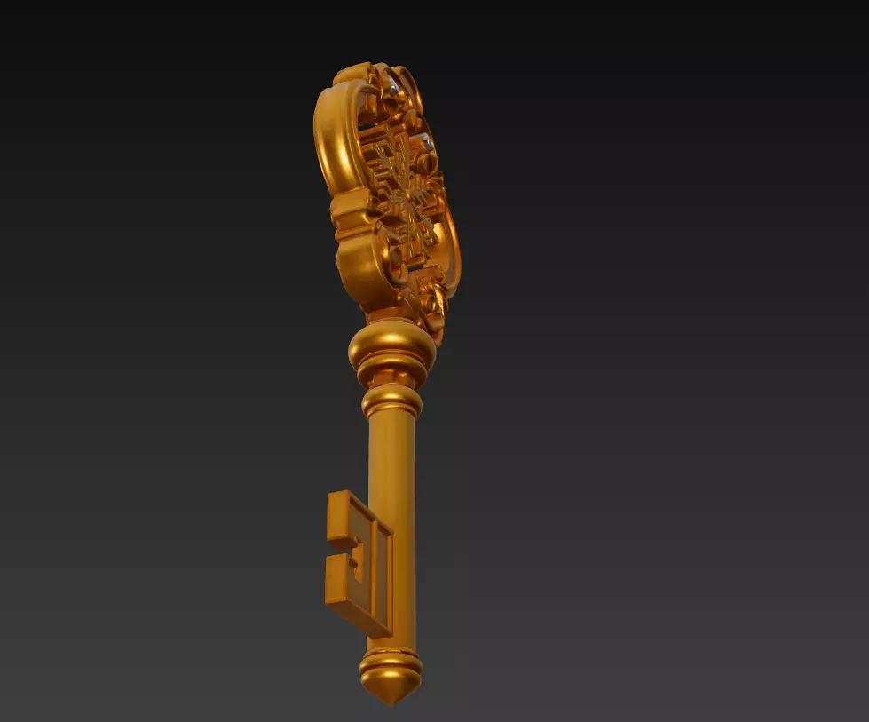 Golden Crystal Key - Majestic Fantasy Ornament 3D Model 3D print model_1