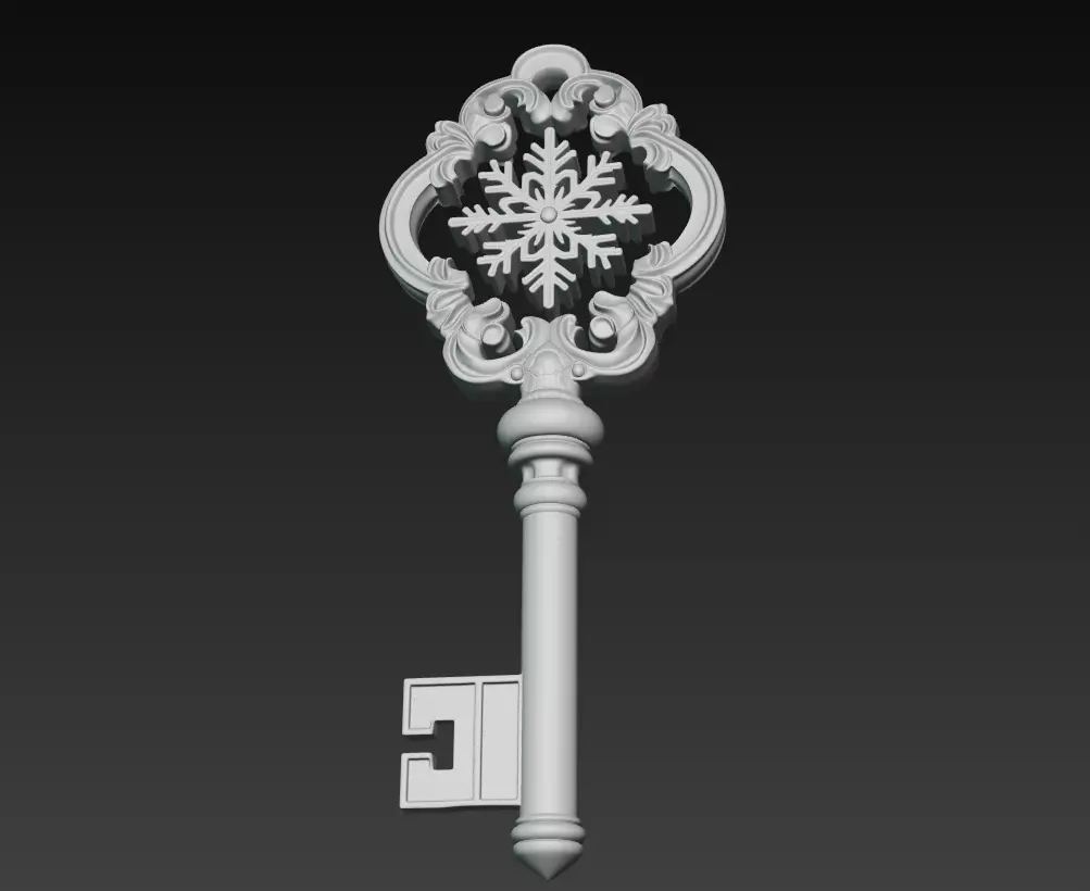 Golden Crystal Key - Majestic Fantasy Ornament 3D Model 3D print model_6