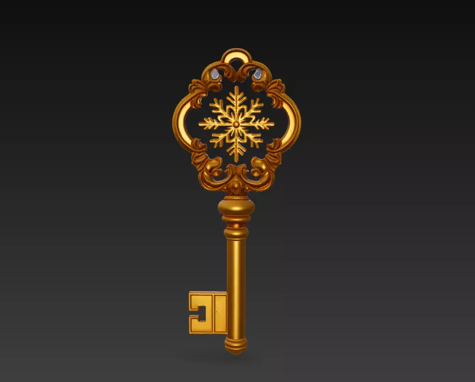 Golden Crystal Key - Majestic Fantasy Ornament 3D Model 3D print model_0
