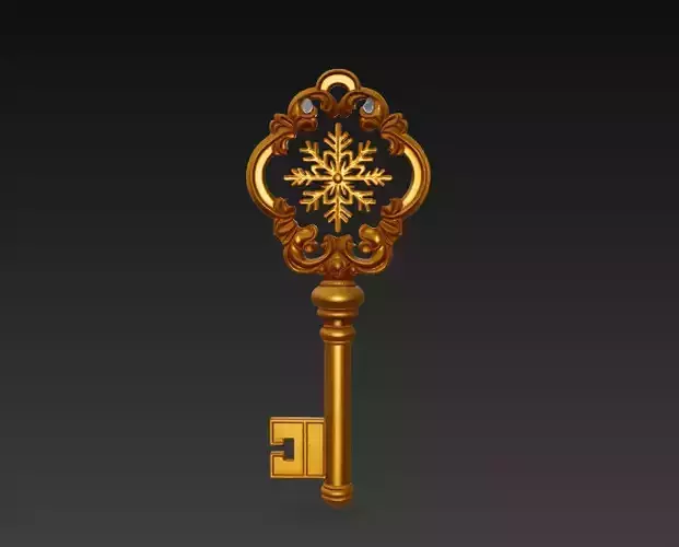 Golden Crystal Key - Majestic Fantasy Ornament 3D Model 3D print model Golden Crystal Key - Majestic Fantasy Ornament 3D Model 3D print model