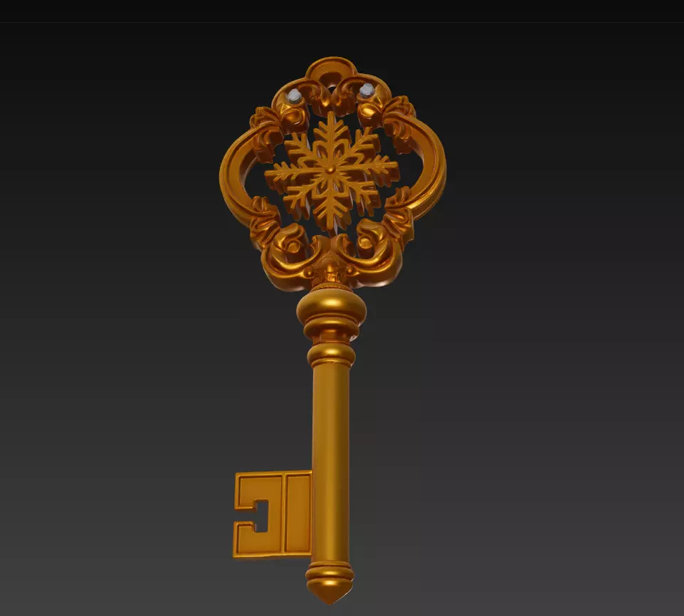 Golden Crystal Key - Majestic Fantasy Ornament 3D Model 3D print model_3