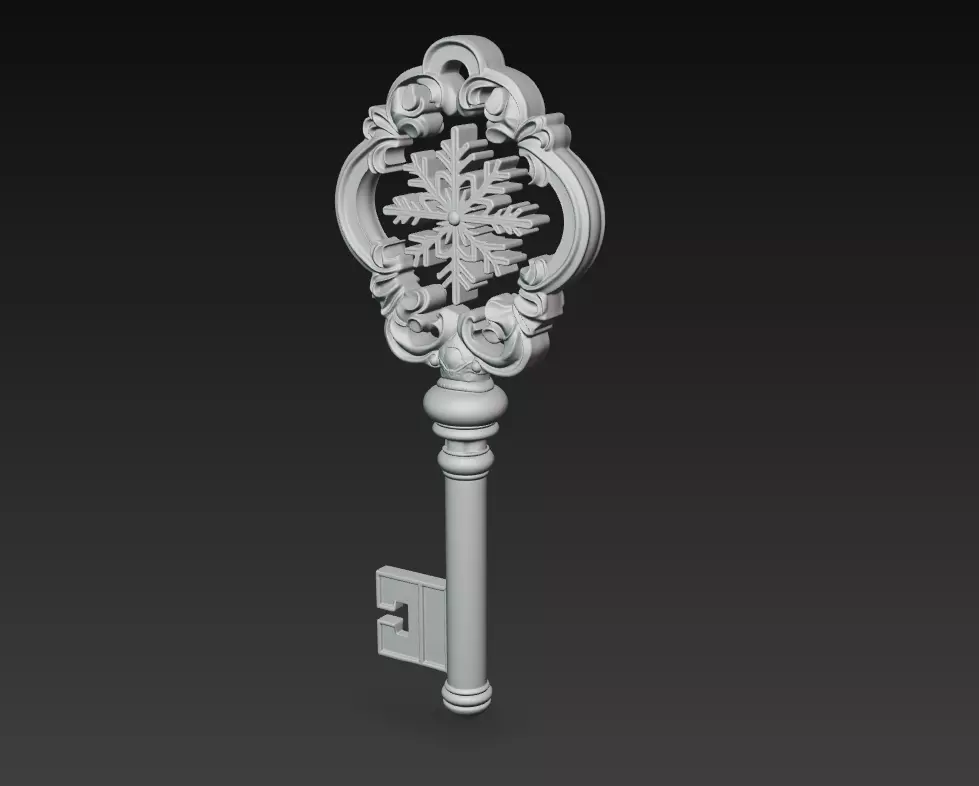 Golden Crystal Key - Majestic Fantasy Ornament 3D Model 3D print model_5