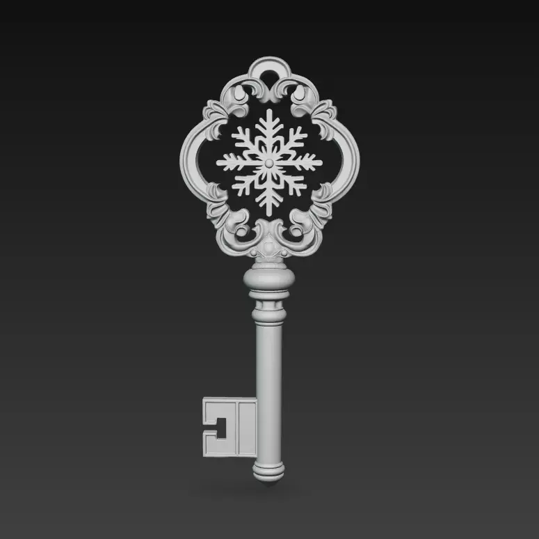 Golden Crystal Key - Majestic Fantasy Ornament 3D Model 3D print model_4
