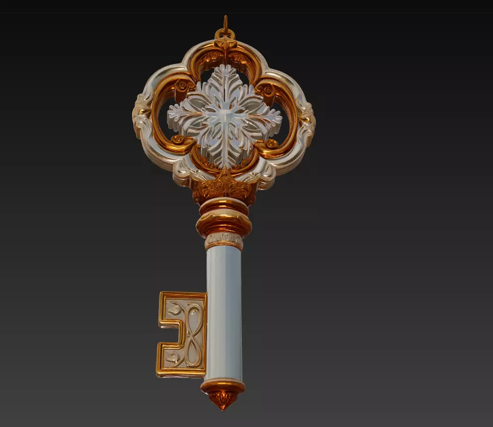 Silver Snow Cross Key - Ornamental Fantasy 3D Model 3D print model_3