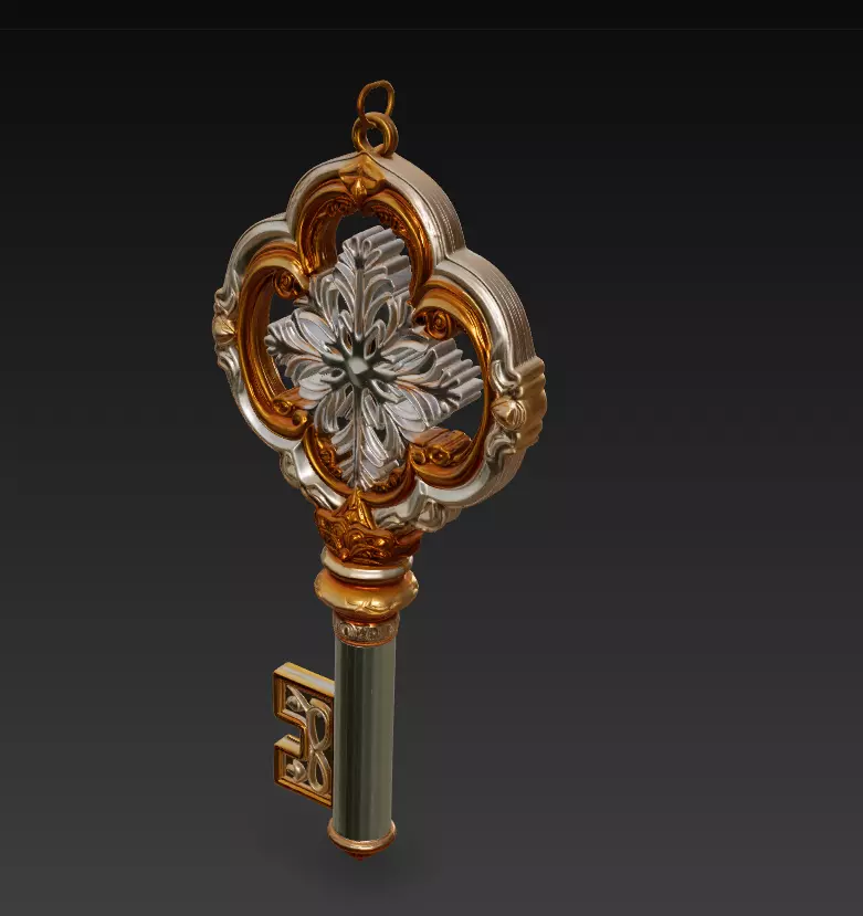 Silver Snow Cross Key - Ornamental Fantasy 3D Model 3D print model_1