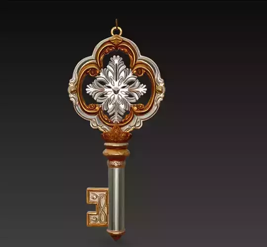 Silver Snow Cross Key - Ornamental Fantasy 3D Model 3D print model Silver Snow Cross Key - Ornamental Fantasy 3D Model 3D print model