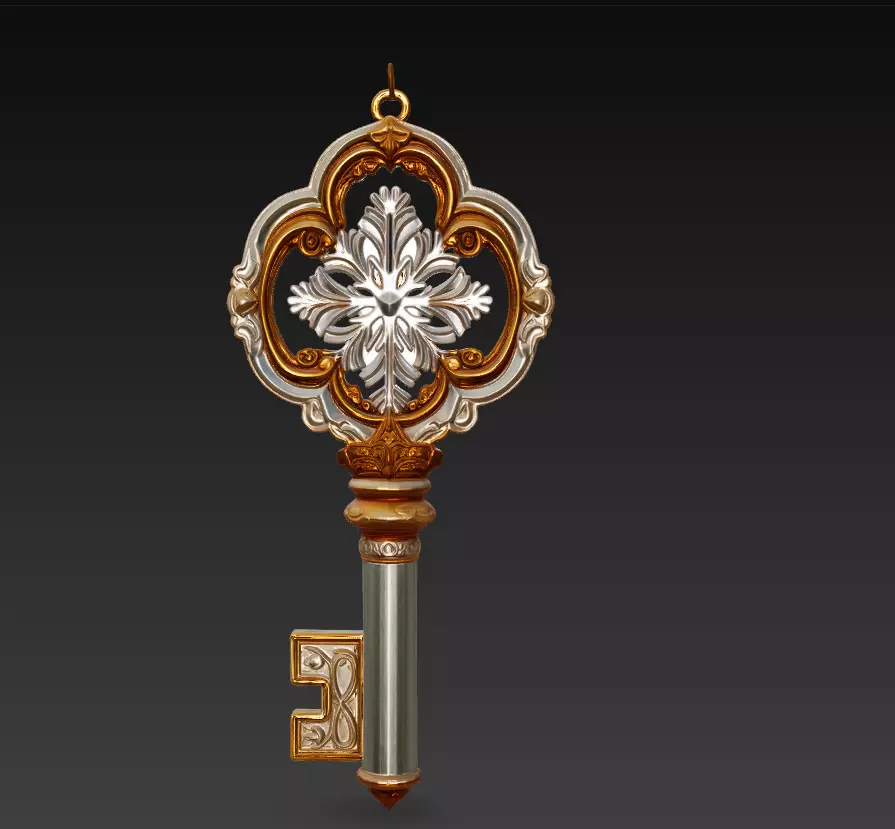 Silver Snow Cross Key - Ornamental Fantasy 3D Model 3D print model_0