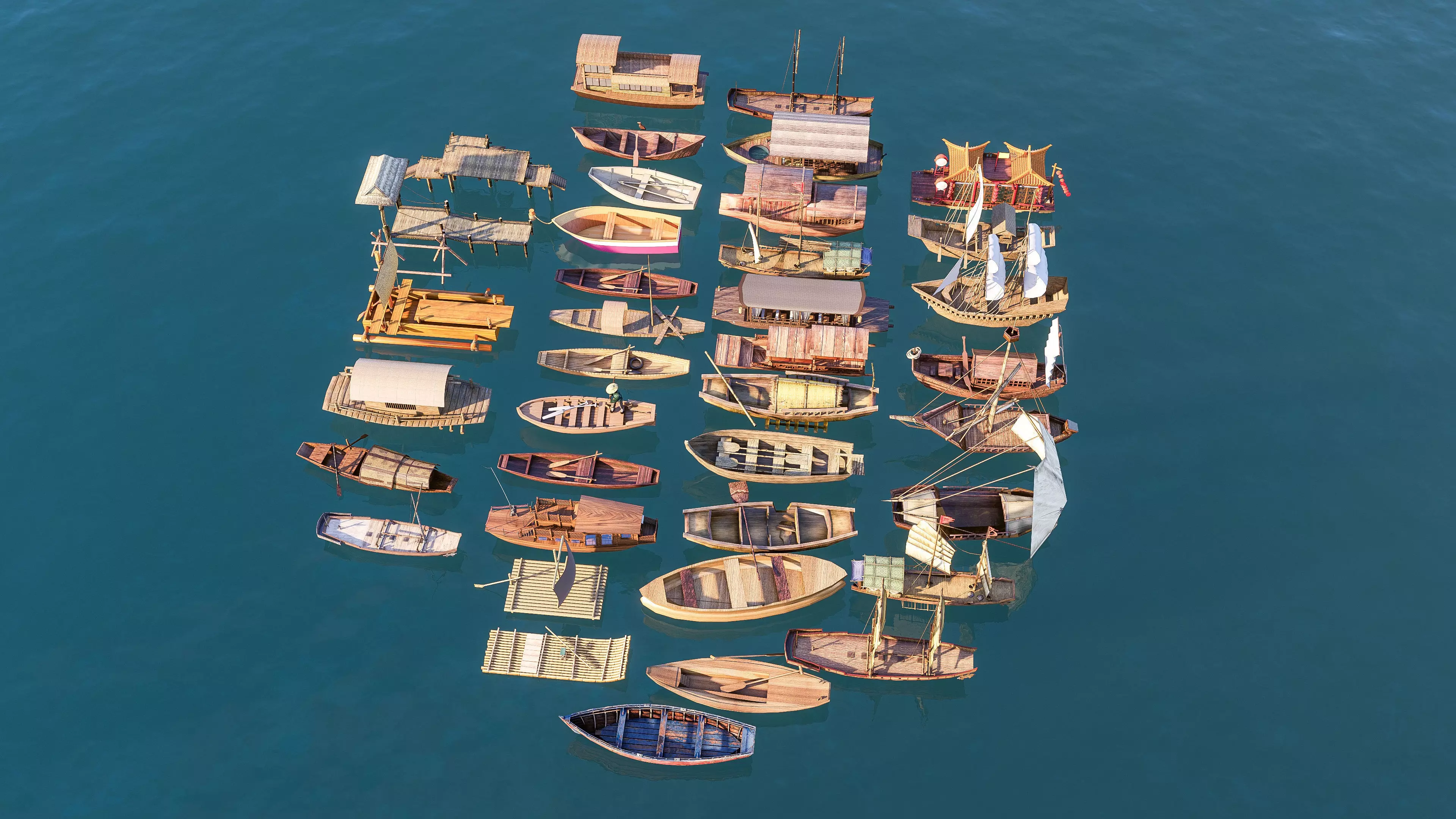 Wooden boat collection 1 Low-poly 3D model_18